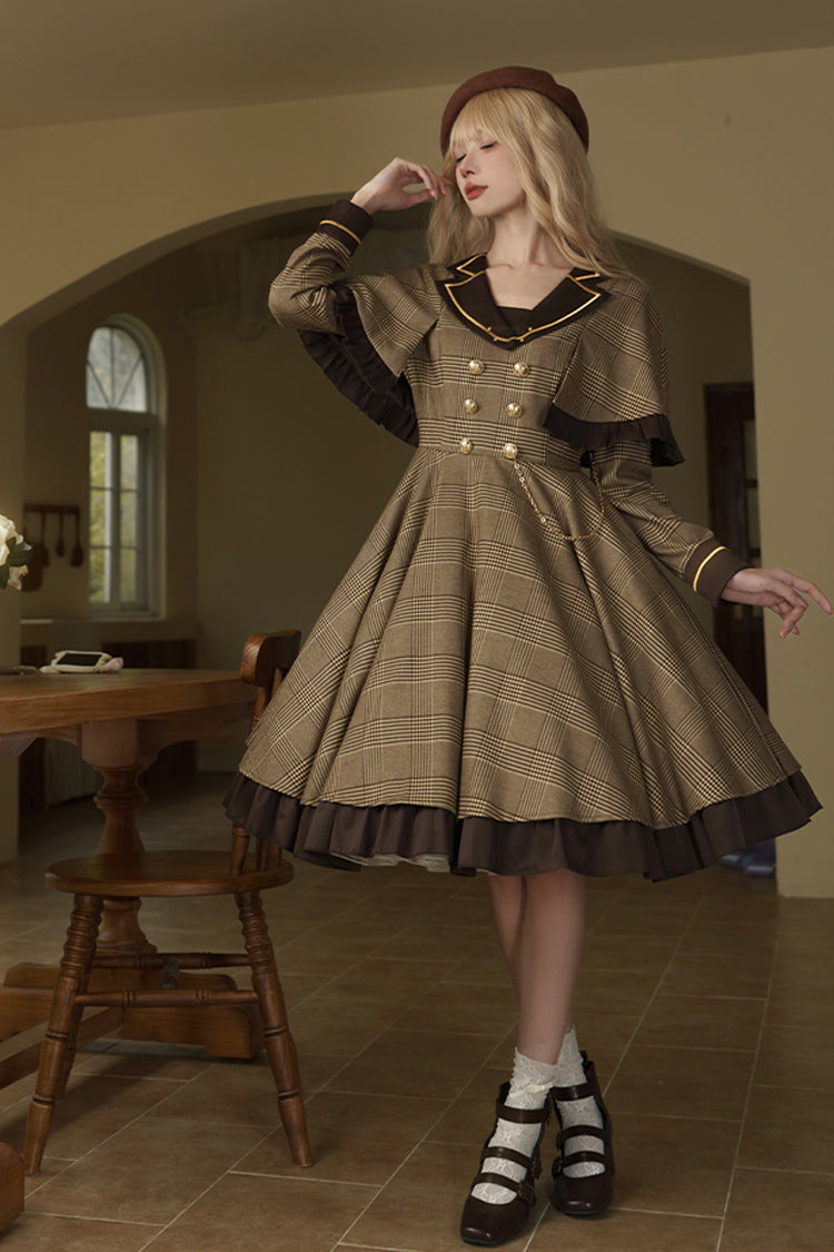 Sweet Lolita Dress - Baker Street Stories, Brown, Detachable Detail, Striped, Printed - additional product view 4
