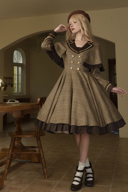 Sweet Lolita Dress - Baker Street Stories, Brown, Detachable Detail, Striped, Printed - additional product view 4