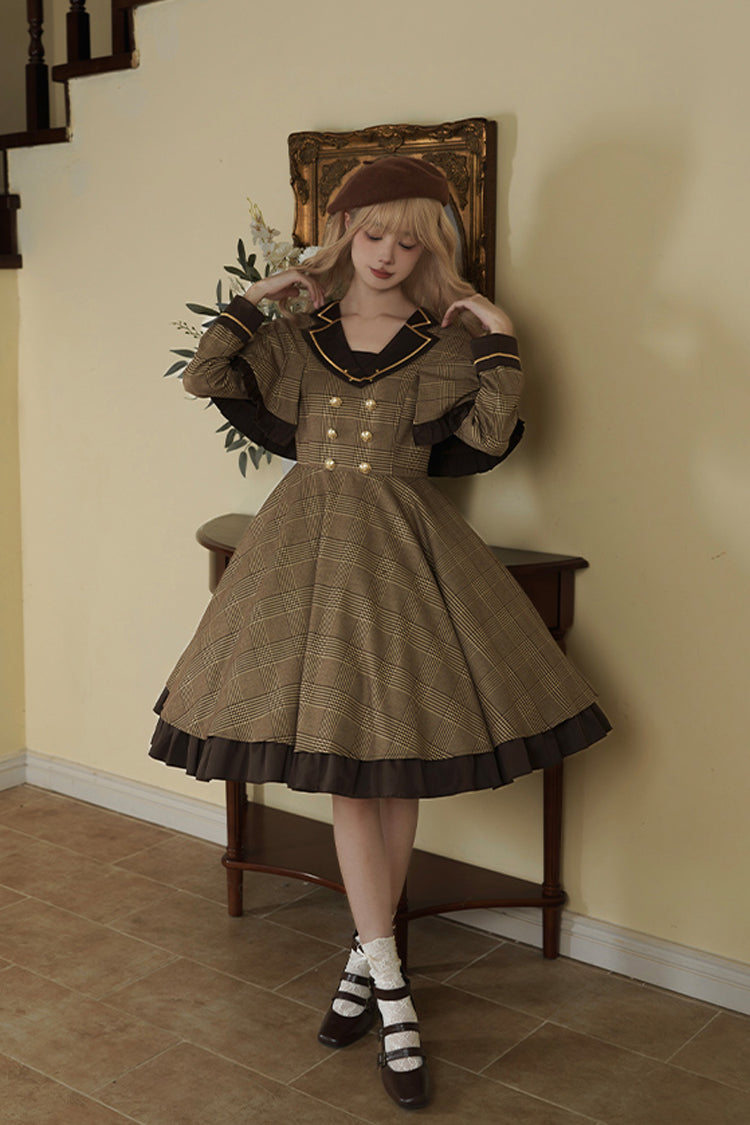Sweet Lolita Dress - Baker Street Stories, Brown, Detachable Detail, Striped, Printed - additional product view 5