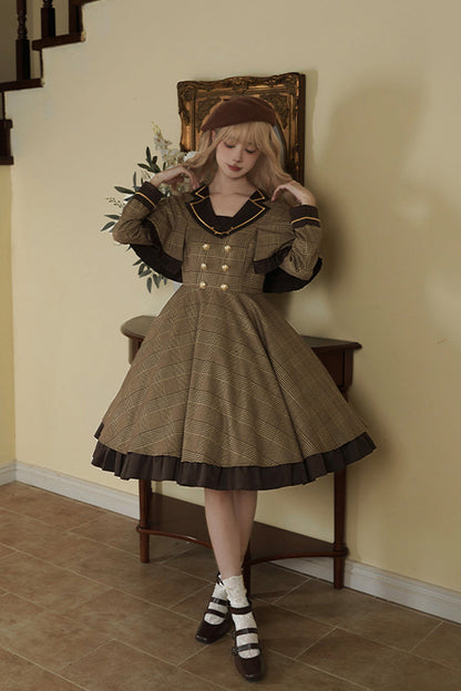 Sweet Lolita Dress - Baker Street Stories, Brown, Detachable Detail, Striped, Printed - additional product view 5