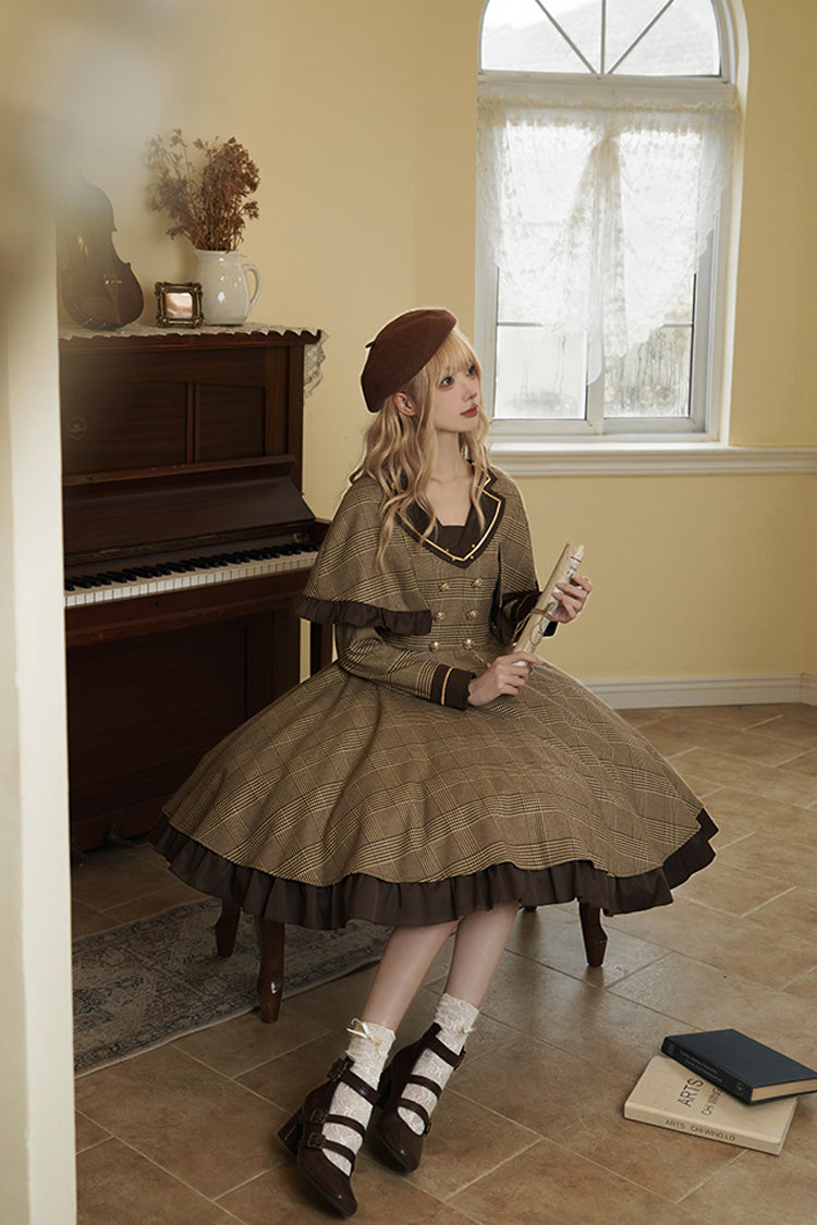Sweet Lolita Dress - Baker Street Stories, Brown, Detachable Detail, Striped, Printed - additional product view 7
