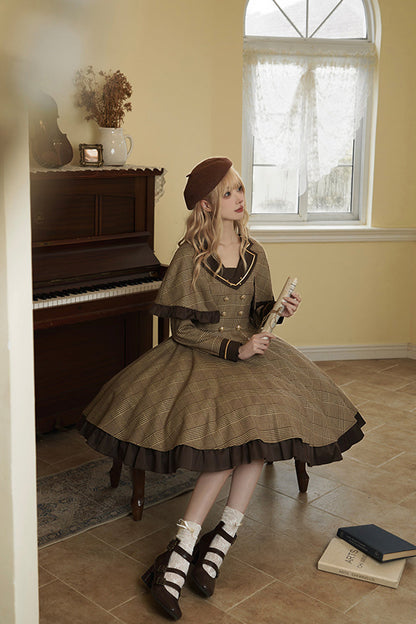 Sweet Lolita Dress - Baker Street Stories, Brown, Detachable Detail, Striped, Printed - additional product view 7