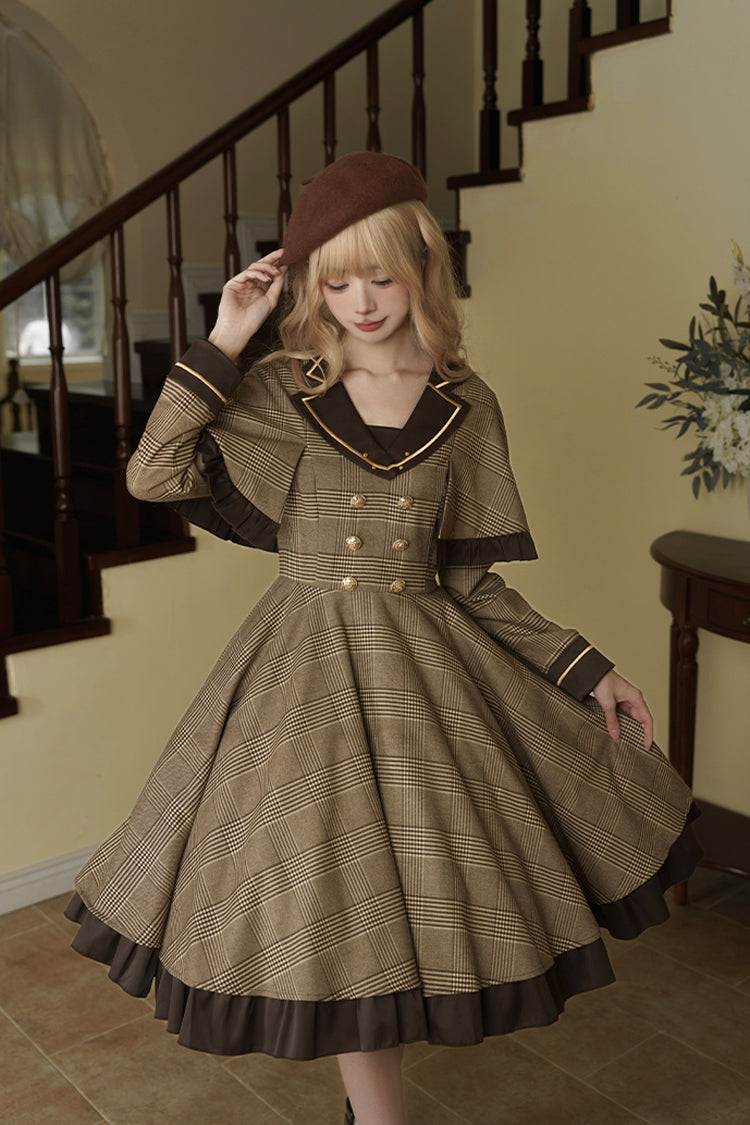 Sweet Lolita Dress - Baker Street Stories, Brown, Detachable Detail, Striped, Printed - additional product view 8