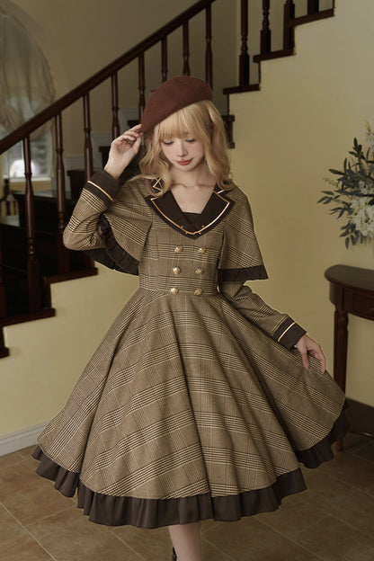 Sweet Lolita Dress - Baker Street Stories, Brown, Detachable Detail, Striped, Printed - additional product view 8