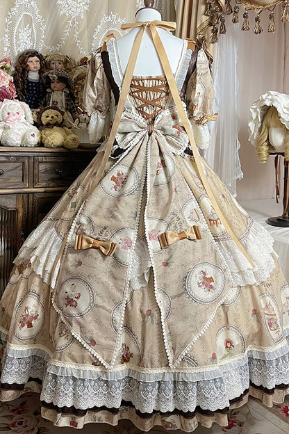 Sweet Lolita Dress - Baker Street Tea Party, Brown, High Waist, Bow Detail, Lace Trim - additional product view 4