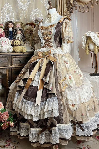 Sweet Lolita Dress - Baker Street Tea Party, Brown, High Waist, Bow Detail, Lace Trim - additional product view 9