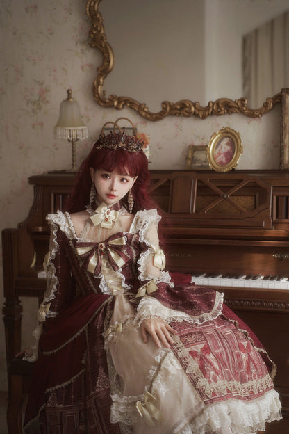Sweet Lolita Dress - Baroque Palace Print, Red, Printed, Long Sleeves, Classic Style - additional product view 6
