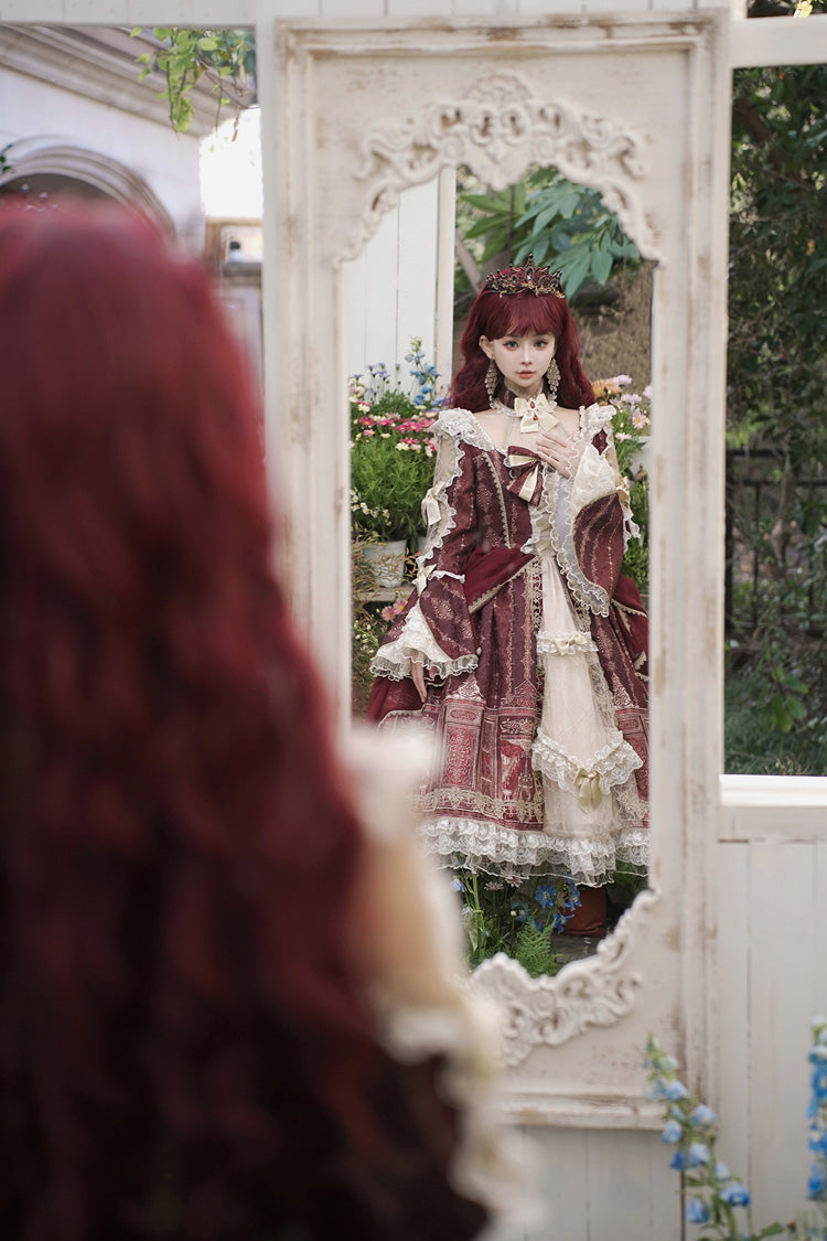 Sweet Lolita Dress - Baroque Palace Print, Red, Printed, Long Sleeves, Classic Style - additional product view 10