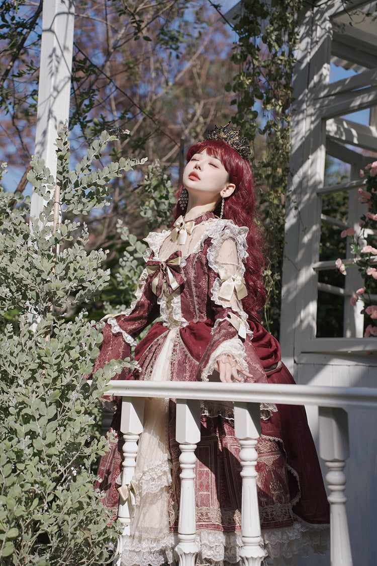 Sweet Lolita Dress - Baroque Palace Print, Red, Printed, Long Sleeves, Classic Style - additional product view 12