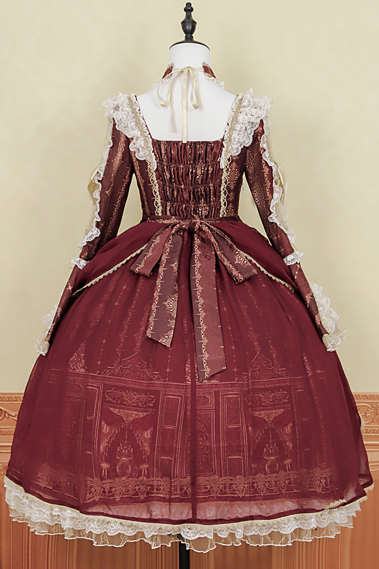 Sweet Lolita Dress - Baroque Palace Print, Red, Printed, Long Sleeves, Classic Style - additional product view 14