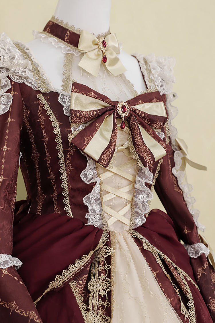 Sweet Lolita Dress - Baroque Palace Print, Red, Printed, Long Sleeves, Classic Style - additional product view 15