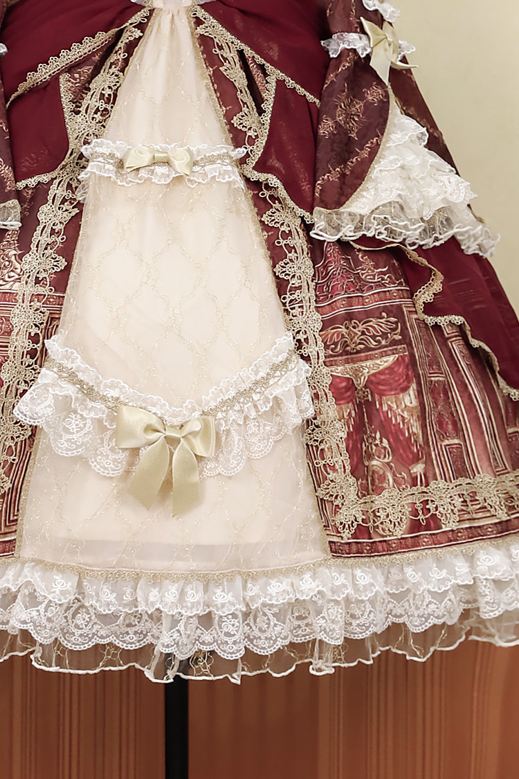 Sweet Lolita Dress - Baroque Palace Print, Red, Printed, Long Sleeves, Classic Style - additional product view 16