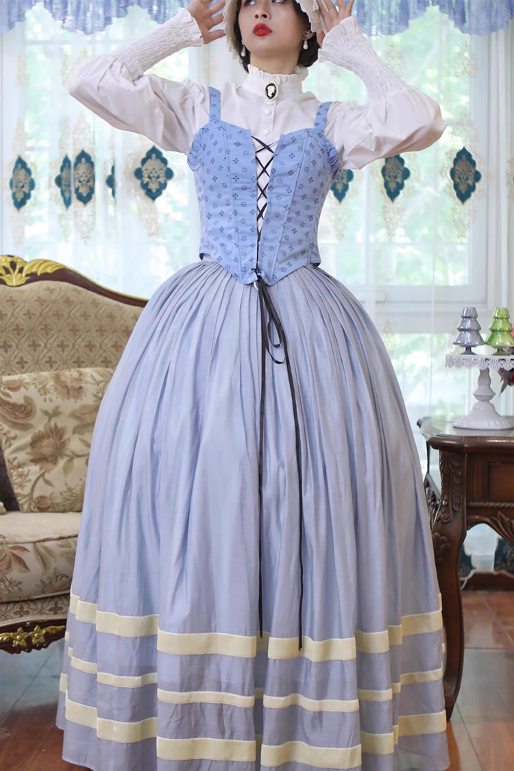 Sweet Lolita Dress - Bashu Girl, Blue, Puff Sleeves, Lace-Up, Long Sleeves - additional product view 2