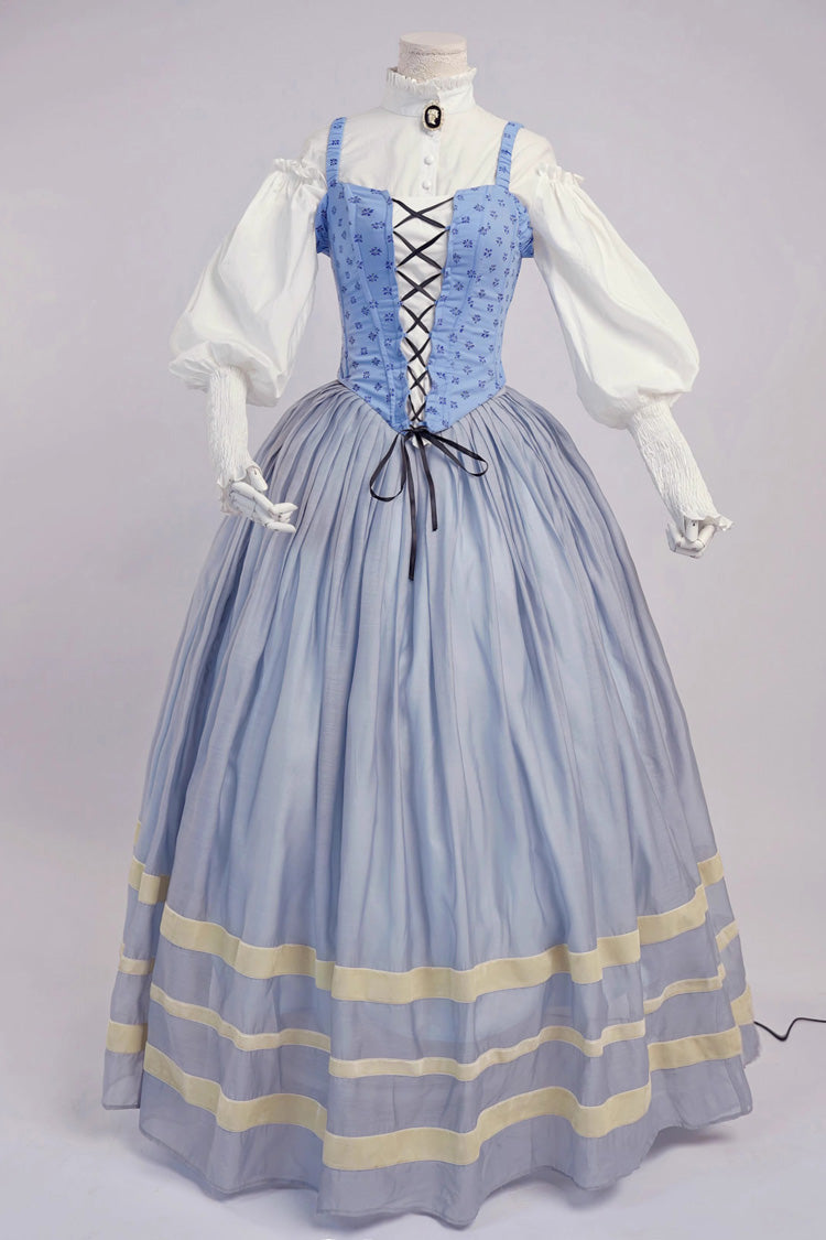 Sweet Lolita Dress - Bashu Girl, Blue, Puff Sleeves, Lace-Up, Long Sleeves - additional product view 3