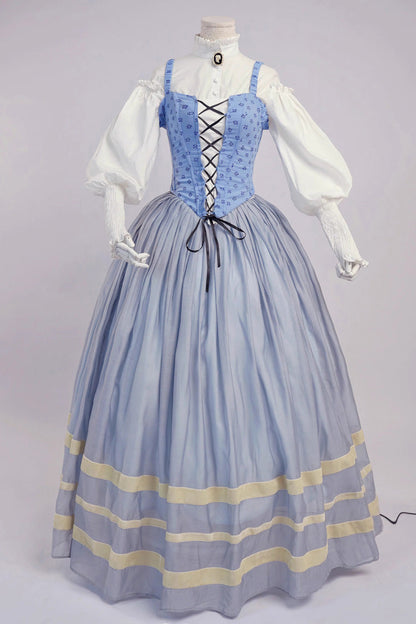 Sweet Lolita Dress - Bashu Girl, Blue, Puff Sleeves, Lace-Up, Long Sleeves - additional product view 3