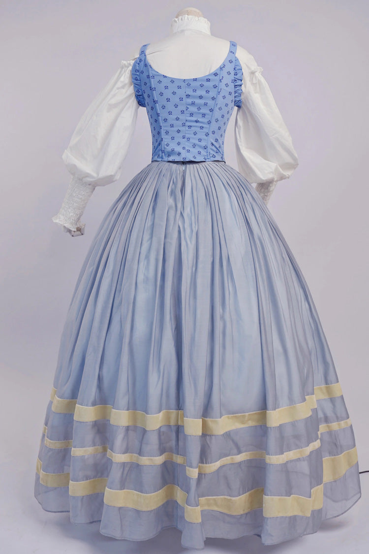 Sweet Lolita Dress - Bashu Girl, Blue, Puff Sleeves, Lace-Up, Long Sleeves - additional product view 4