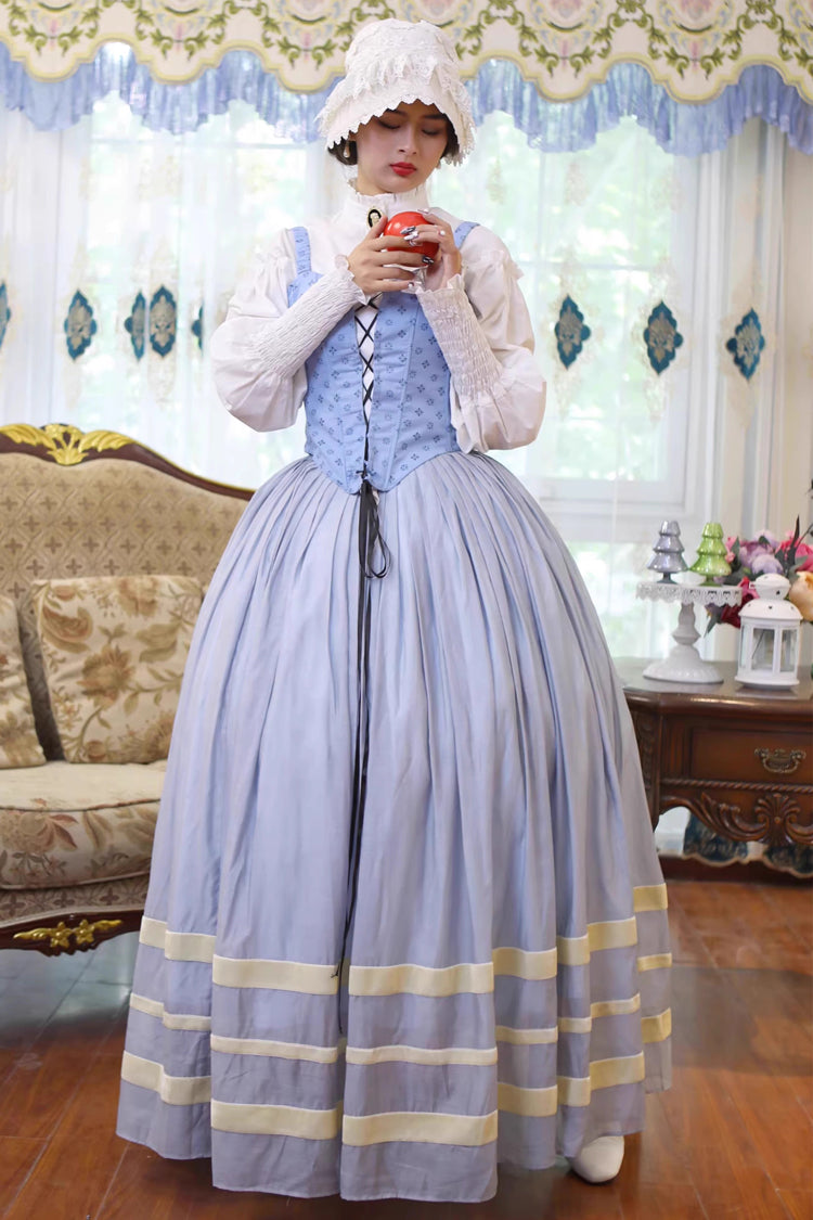 Sweet Lolita Dress - Bashu Girl, Blue, Puff Sleeves, Lace-Up, Long Sleeves - additional product view 5