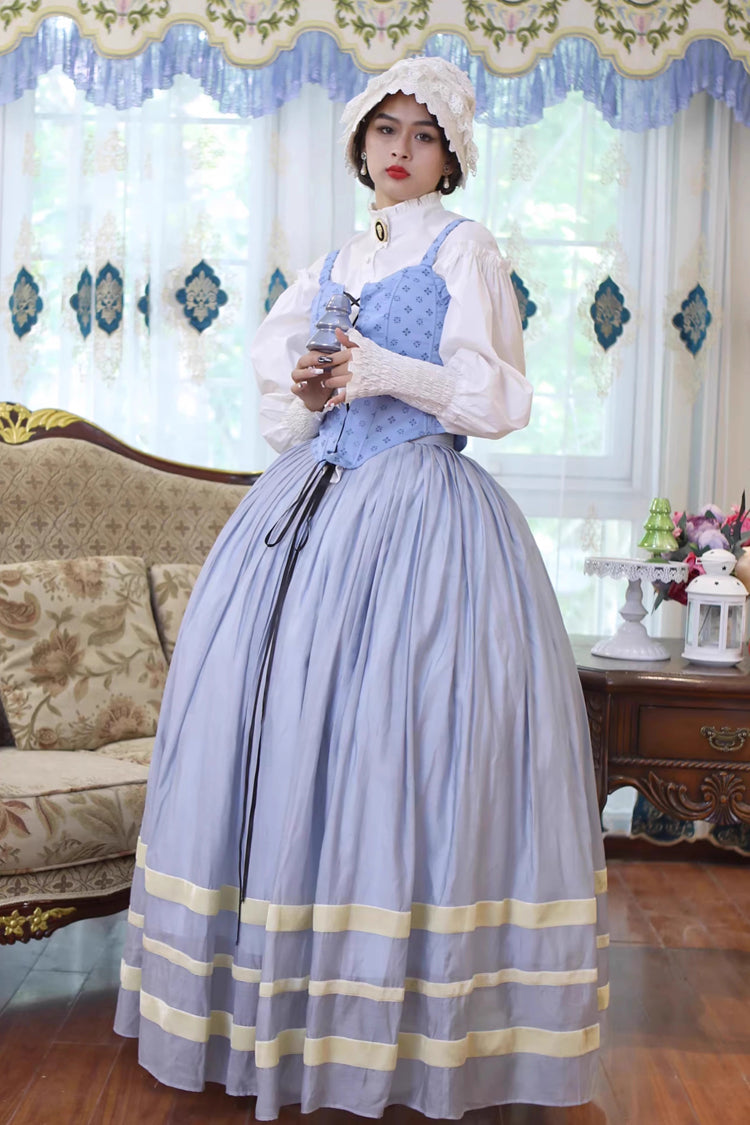 Sweet Lolita Dress - Bashu Girl, Blue, Puff Sleeves, Lace-Up, Long Sleeves - additional product view 6