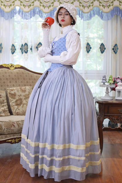 Sweet Lolita Dress - Bashu Girl, Blue, Puff Sleeves, Lace-Up, Long Sleeves - additional product view 7