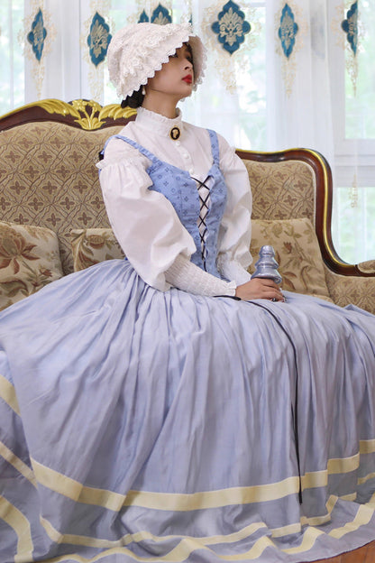 Sweet Lolita Dress - Bashu Girl, Blue, Puff Sleeves, Lace-Up, Long Sleeves - additional product view 8