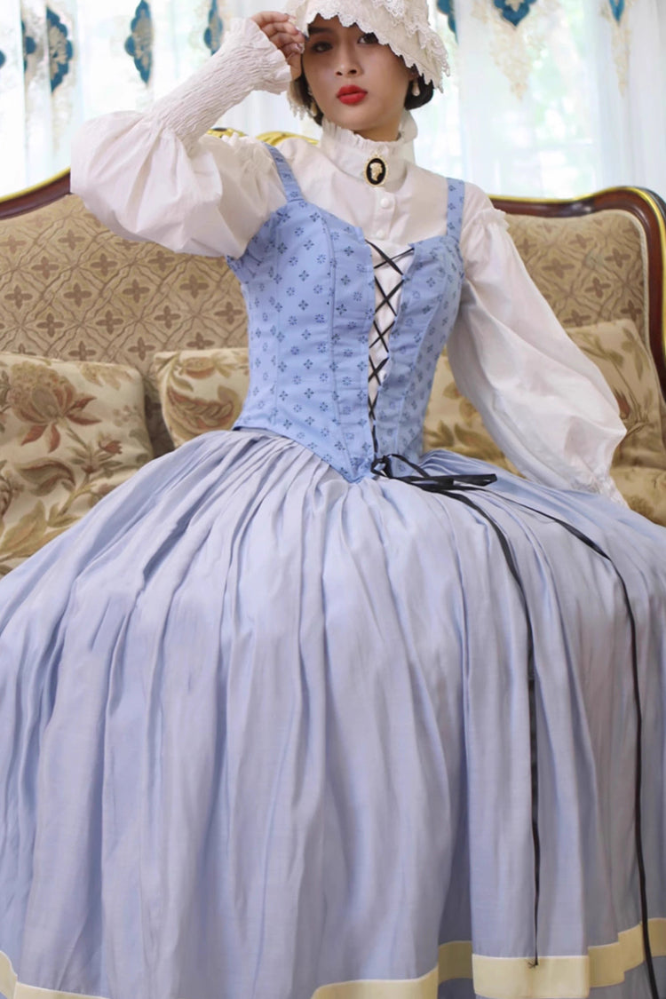 Sweet Lolita Dress - Bashu Girl, Blue, Puff Sleeves, Lace-Up, Long Sleeves - additional product view 9