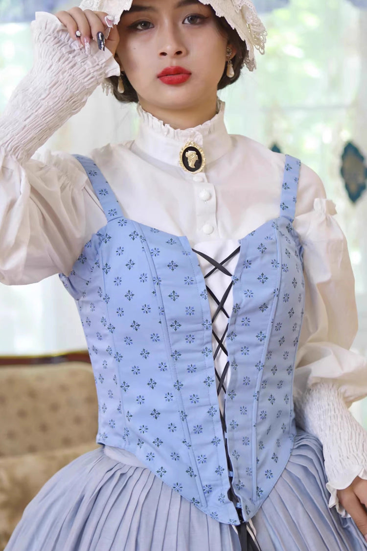 Sweet Lolita Dress - Bashu Girl, Blue, Puff Sleeves, Lace-Up, Long Sleeves - additional product view 12