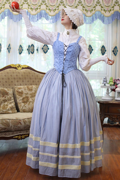 Sweet Lolita Dress - Bashu Girl, Blue, Puff Sleeves, Lace-Up, Long Sleeves - main product image