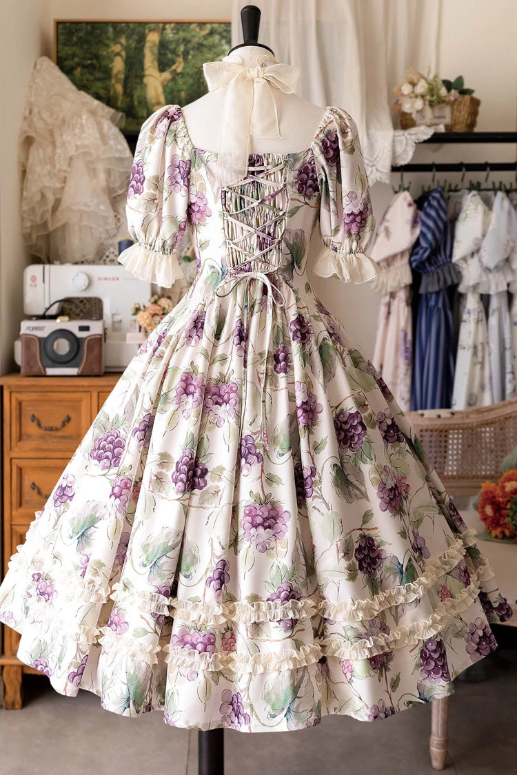 Sweet Lolita Dress - Basket Of The Forest, White, Square Collar, Printed, Classic Style - additional product view 3