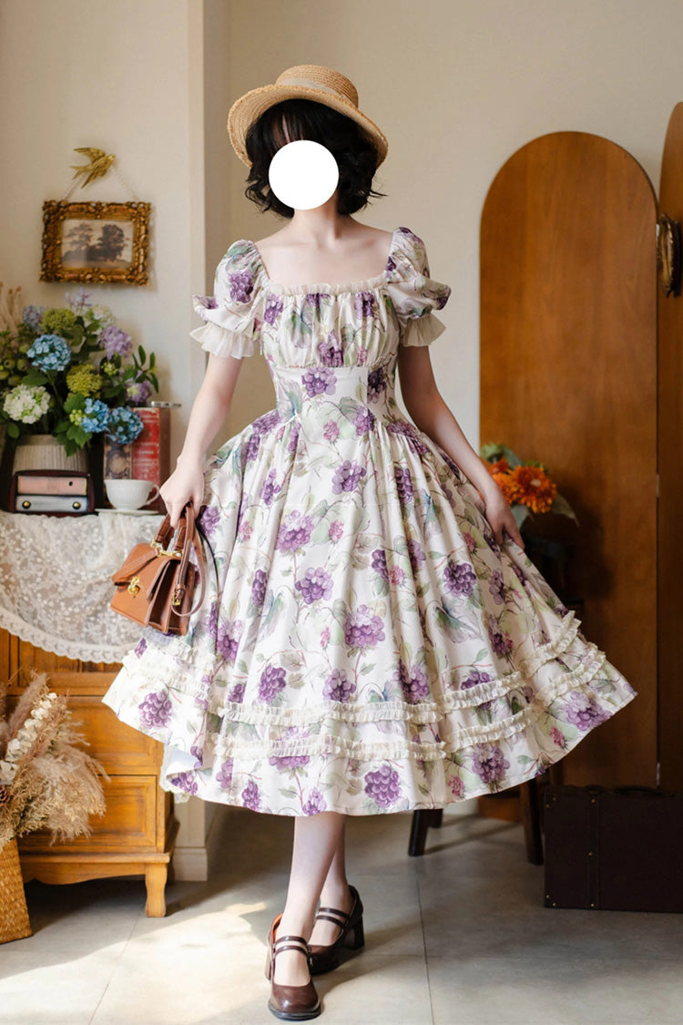 Sweet Lolita Dress - Basket Of The Forest, White, Square Collar, Printed, Classic Style - additional product view 4
