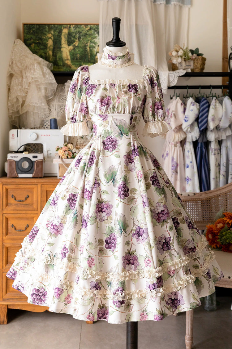 Sweet Lolita Dress - Basket Of The Forest, White, Square Collar, Printed, Classic Style - main product image