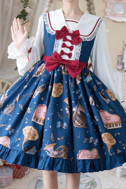 Sweet Lolita Dress - Bear Band, 3 Colors, Long Sleeves, Bow Detail, Lace Trim - additional product view 6