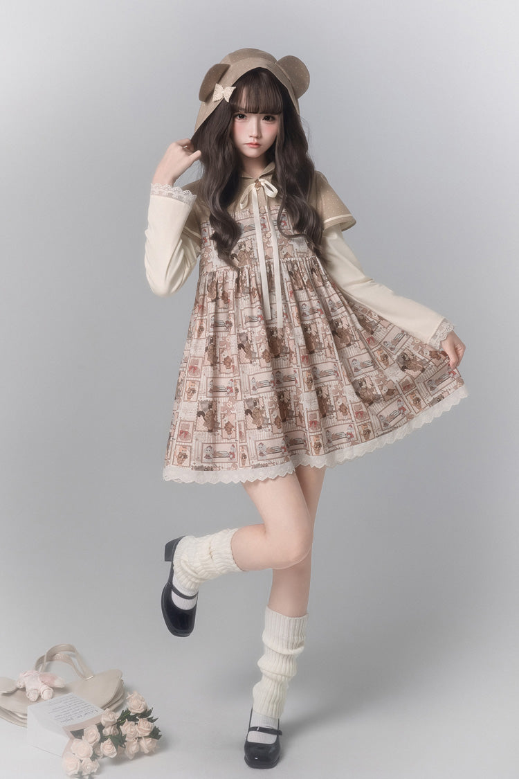 Sweet Lolita Dress - Bear Stamp, Brown, Printed, Long Sleeves - additional product view 2