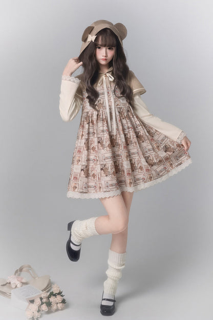 Sweet Lolita Dress - Bear Stamp, Brown, Printed, Long Sleeves - additional product view 2