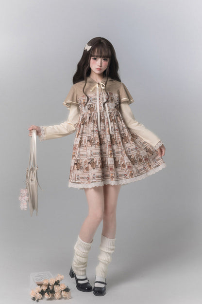 Sweet Lolita Dress - Bear Stamp, Brown, Printed, Long Sleeves - additional product view 6