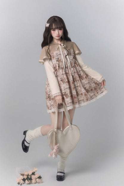 Sweet Lolita Dress - Bear Stamp, Brown, Printed, Long Sleeves - additional product view 7