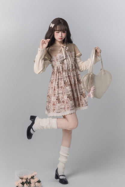 Sweet Lolita Dress - Bear Stamp, Brown, Printed, Long Sleeves - additional product view 8