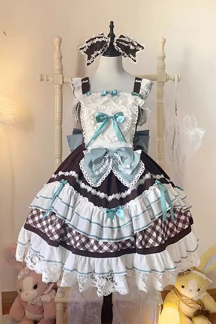 Sweet Lolita Dress - Beating Heart, 3 Colors, Bow Detail, Lace Trim, Ruffled - S Brown / M Brown / L Brown option