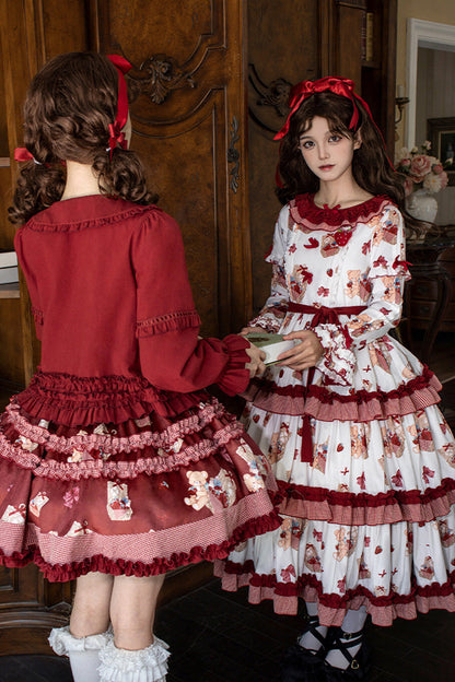 Sweet Lolita Dress - Bell Strawberry Farm, 2 Colors, Printed, Layered, Long Sleeves - additional product view 9