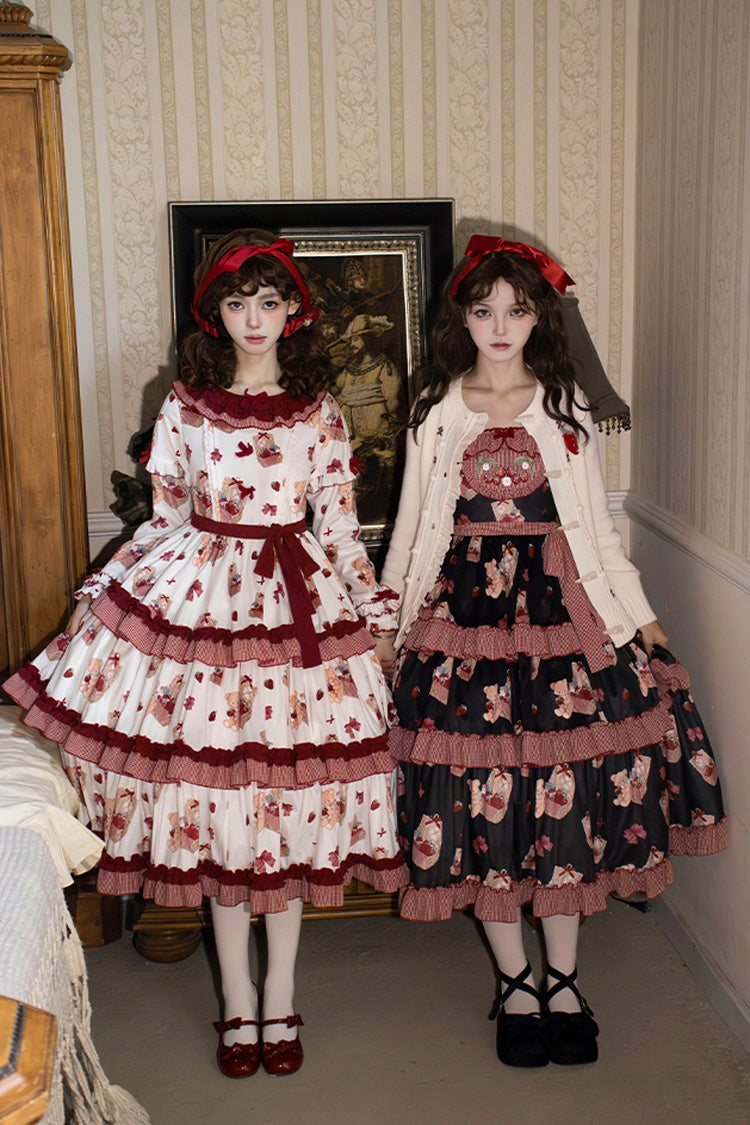Sweet Lolita Dress - Bell Strawberry Farm, 2 Colors, Printed, Layered, Long Sleeves - additional product view 10