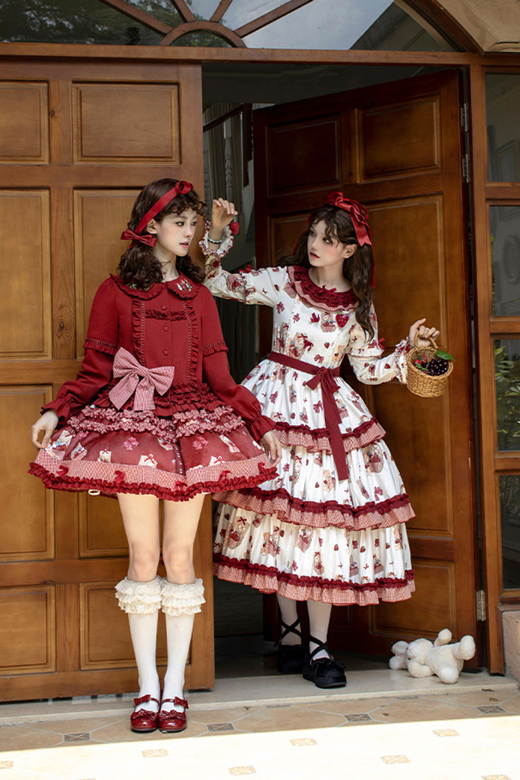 Sweet Lolita Dress - Bell Strawberry Farm, 2 Colors, Printed, Layered, Long Sleeves - additional product view 12