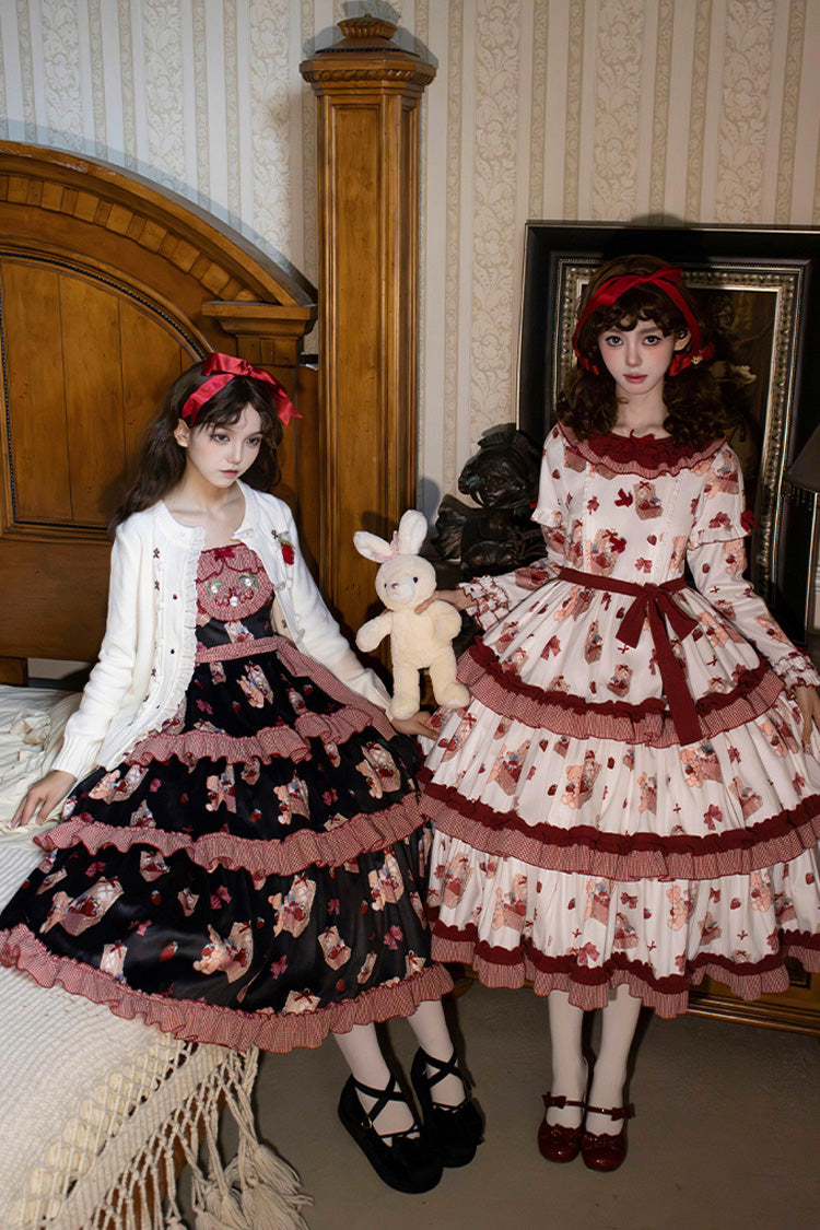 Sweet Lolita Dress - Bell Strawberry Farm, 2 Colors, Printed, Layered, Long Sleeves - additional product view 13