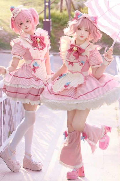 Sweet Lolita Dress - Berry Bubbles, Pink, Striped, Lace Trim, Ruffled - additional product view 2