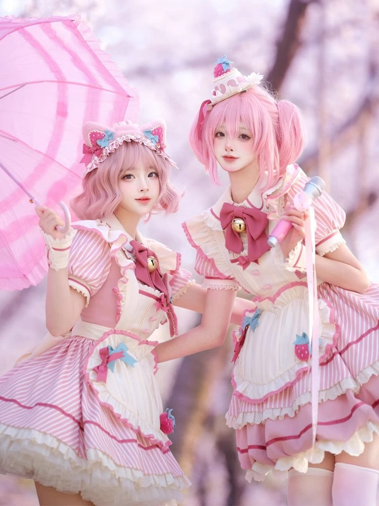Sweet Lolita Dress - Berry Bubbles, Pink, Striped, Lace Trim, Ruffled - additional product view 3