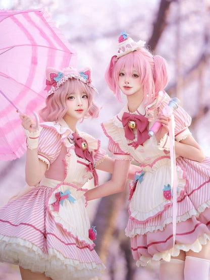 Sweet Lolita Dress - Berry Bubbles, Pink, Striped, Lace Trim, Ruffled - additional product view 3