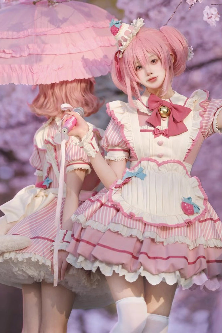Sweet Lolita Dress - Berry Bubbles, Pink, Striped, Lace Trim, Ruffled - additional product view 4