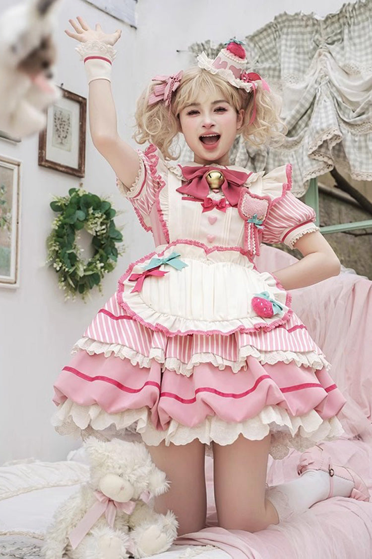 Sweet Lolita Dress - Berry Bubbles, Pink, Striped, Lace Trim, Ruffled - additional product view 5