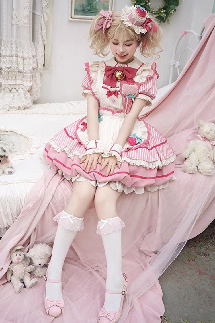 Sweet Lolita Dress - Berry Bubbles, Pink, Striped, Lace Trim, Ruffled - additional product view 6