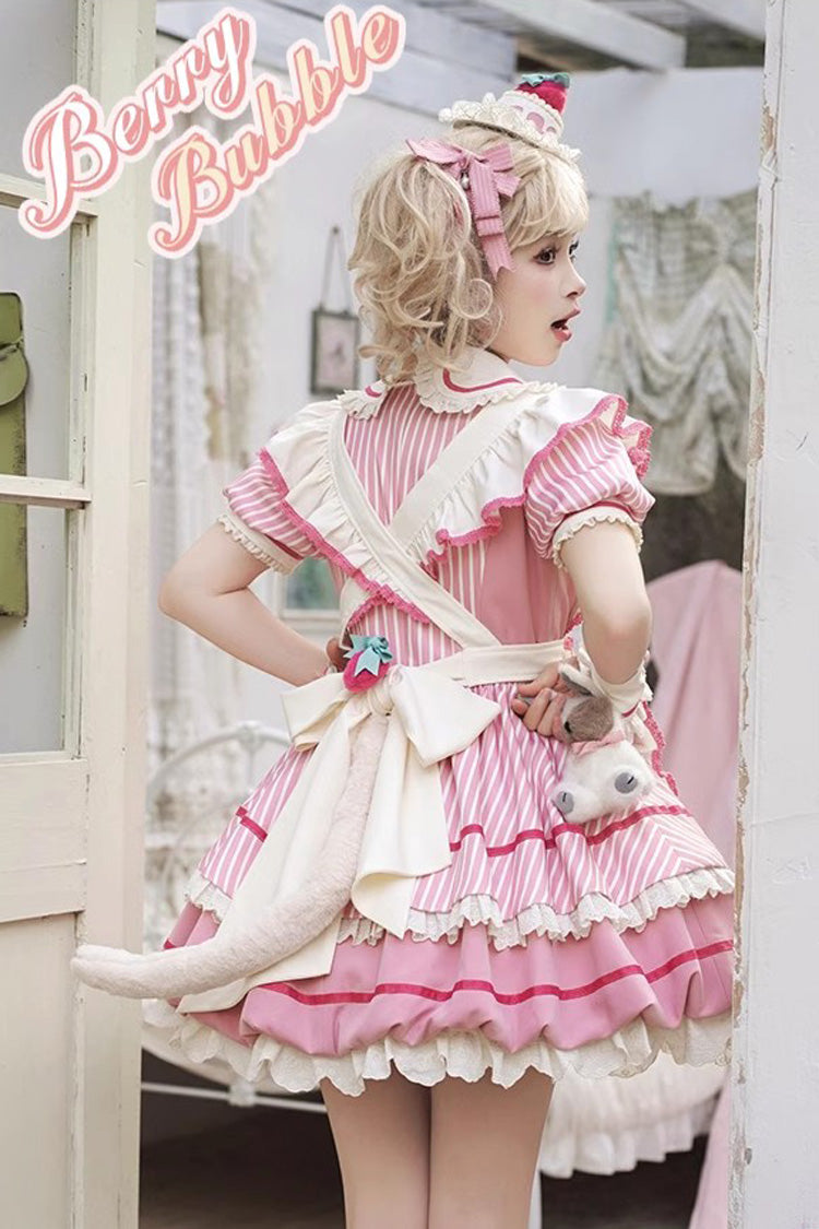 Sweet Lolita Dress - Berry Bubbles, Pink, Striped, Lace Trim, Ruffled - additional product view 8