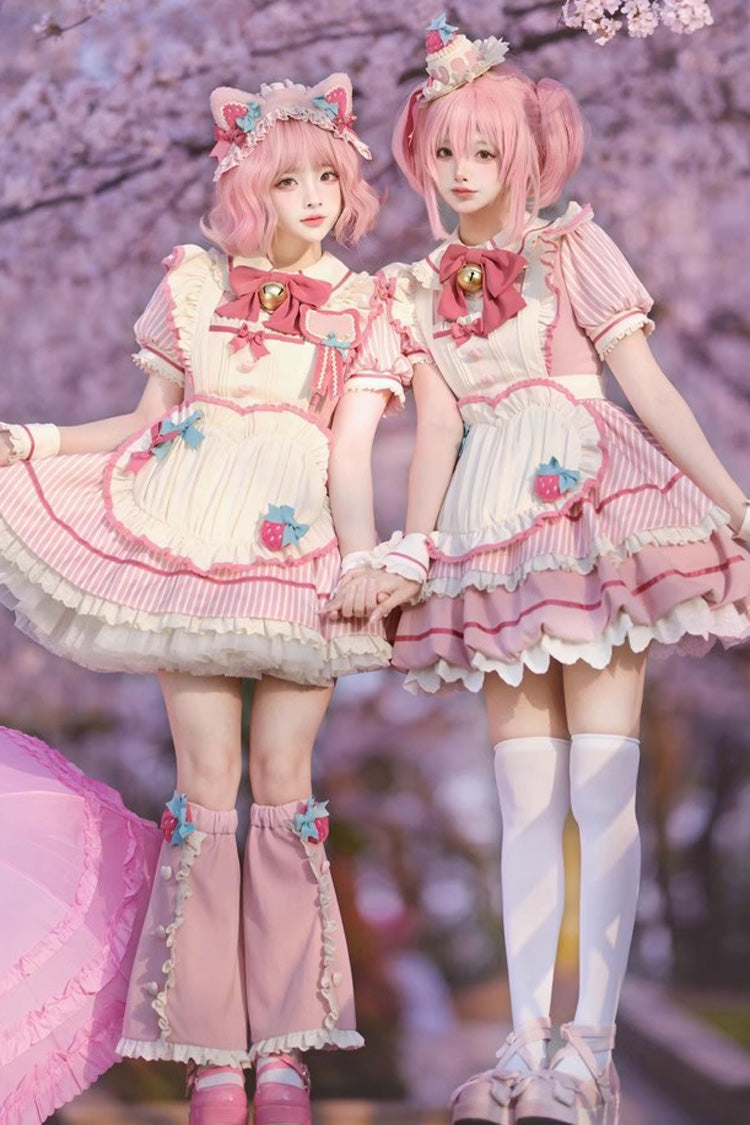 Sweet Lolita Dress - Berry Bubbles, Pink, Striped, Lace Trim, Ruffled - main product image