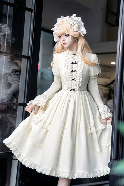 Sweet Lolita Dress - Birch Appointment, Ivory, Puff Sleeves, Stand Collar, Long Sleeves - additional product view 2